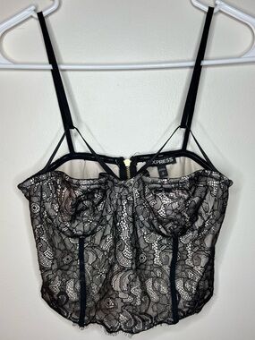 Express Black Lace Bustier Crop With Strappy Detail
